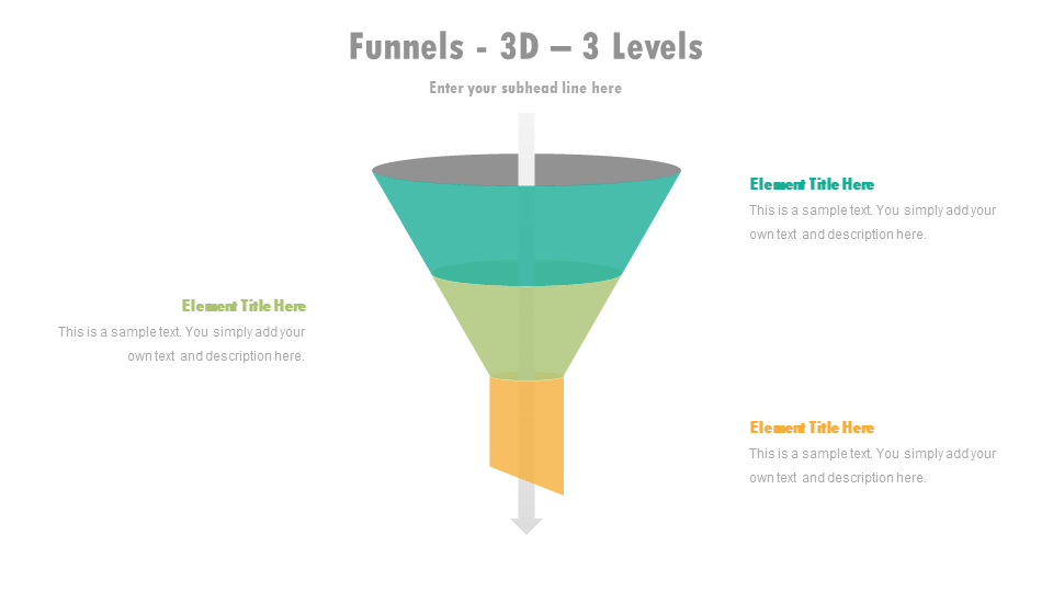 3D Funnel with 3 Levels design for presentation in Google Slides and PowerPoint by SlidesGeek. Download now.