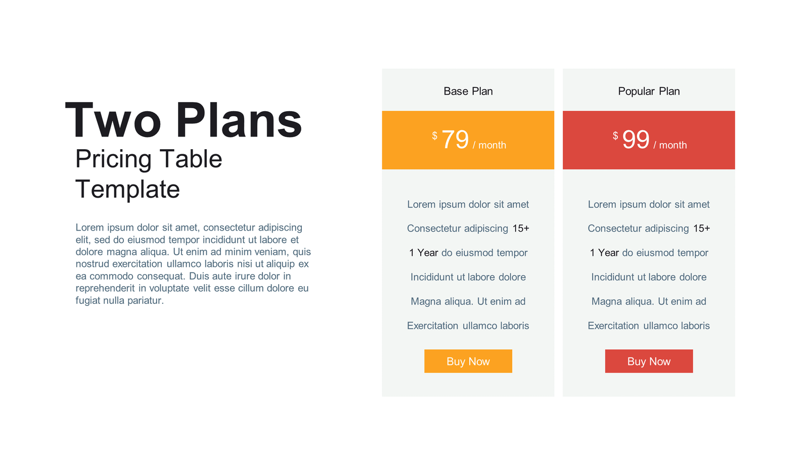 Two Plans Pricing Table Presentation Template by SlidesGeek