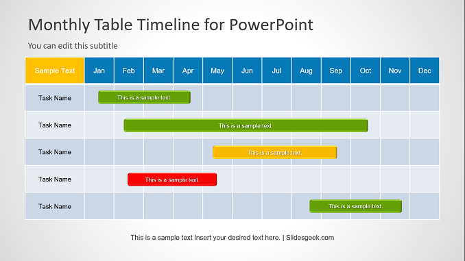 Monthly table timeline presentation template feature image