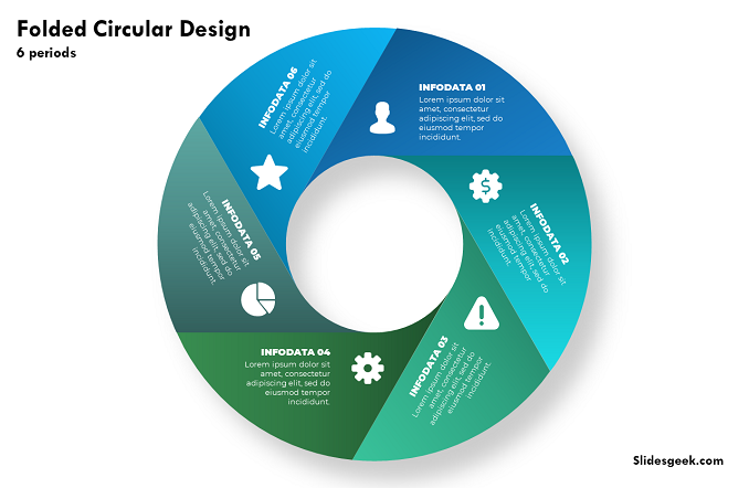 Free Folded Circle 6 Periods Infographic PowerPoint Template Design